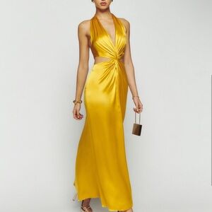 Reformation Nerida 100% Silk Dress in Turmeric